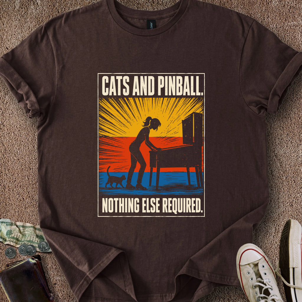 Printify T-Shirt Dark Chocolate / S Cats and Pinball T-Shirt