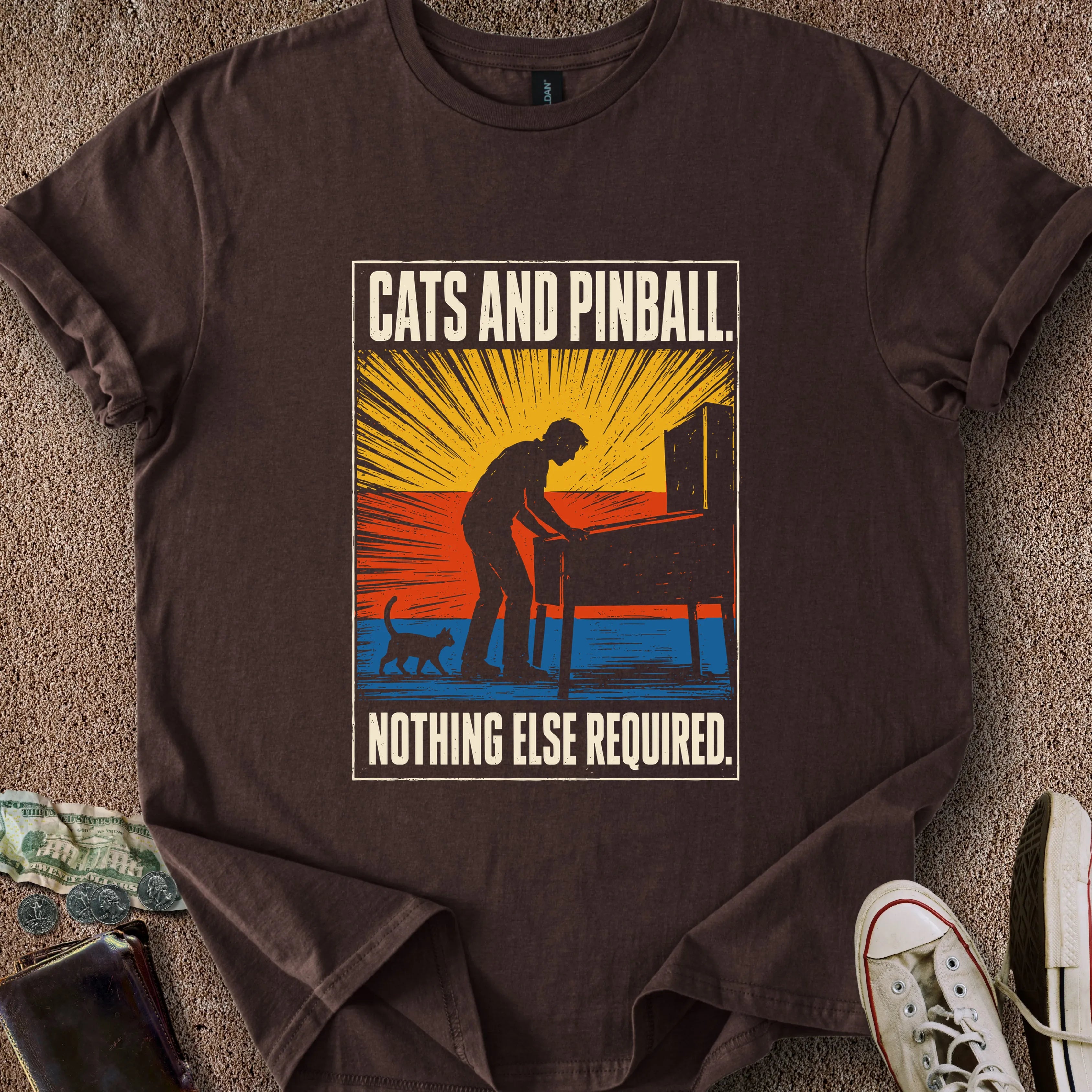 Printify T-Shirt Dark Chocolate / S Cats & Pinball T-Shirt
