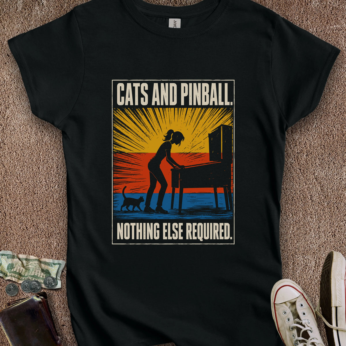 Printify T-Shirt S / Black Cats & Pinball Women's T-Shirt