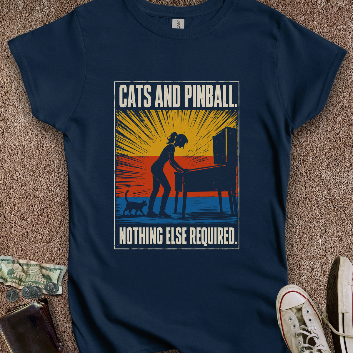 Printify T-Shirt S / Navy Cats & Pinball Women's T-Shirt