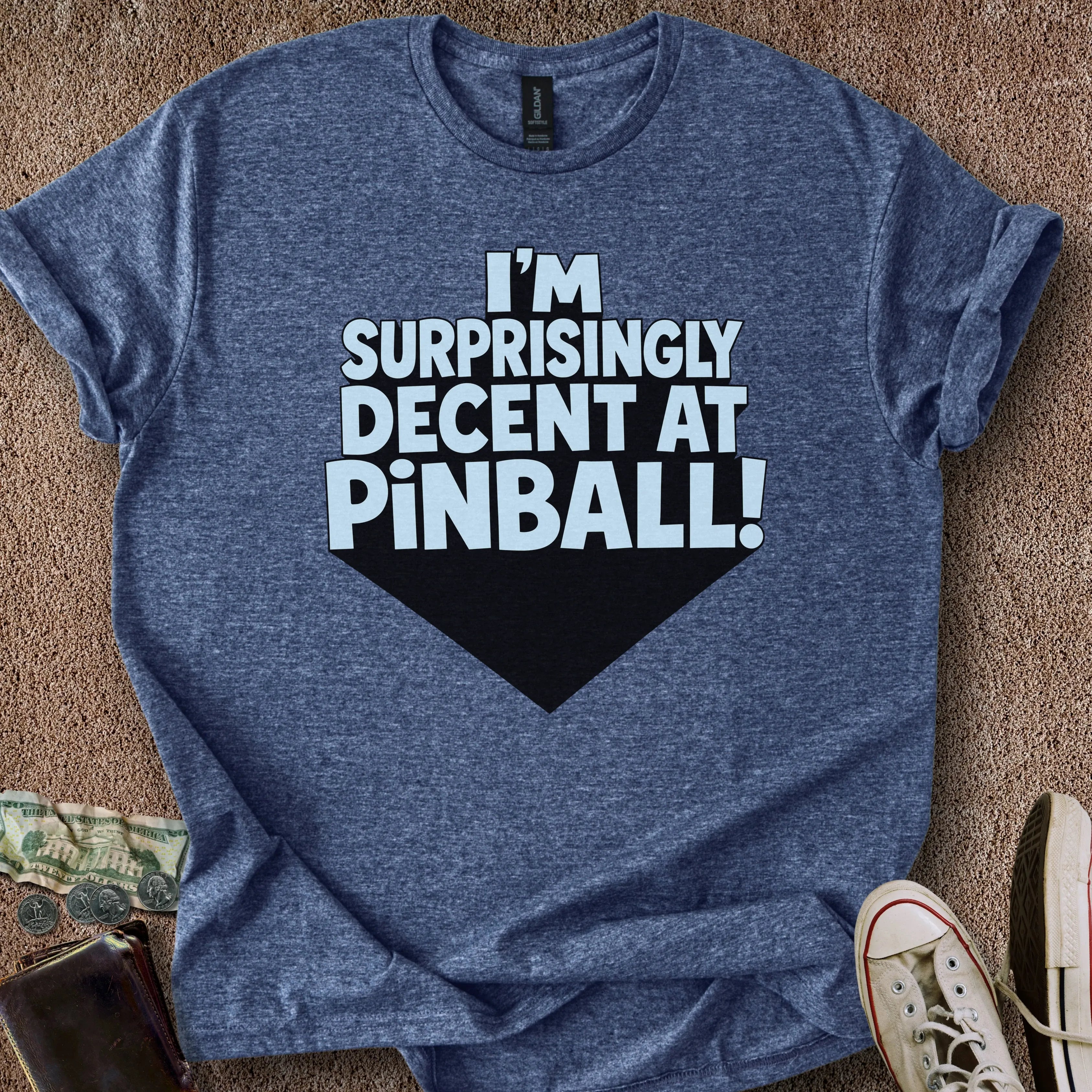 Printify T-Shirt Heather Navy / S Decent At Pinball T-Shirt