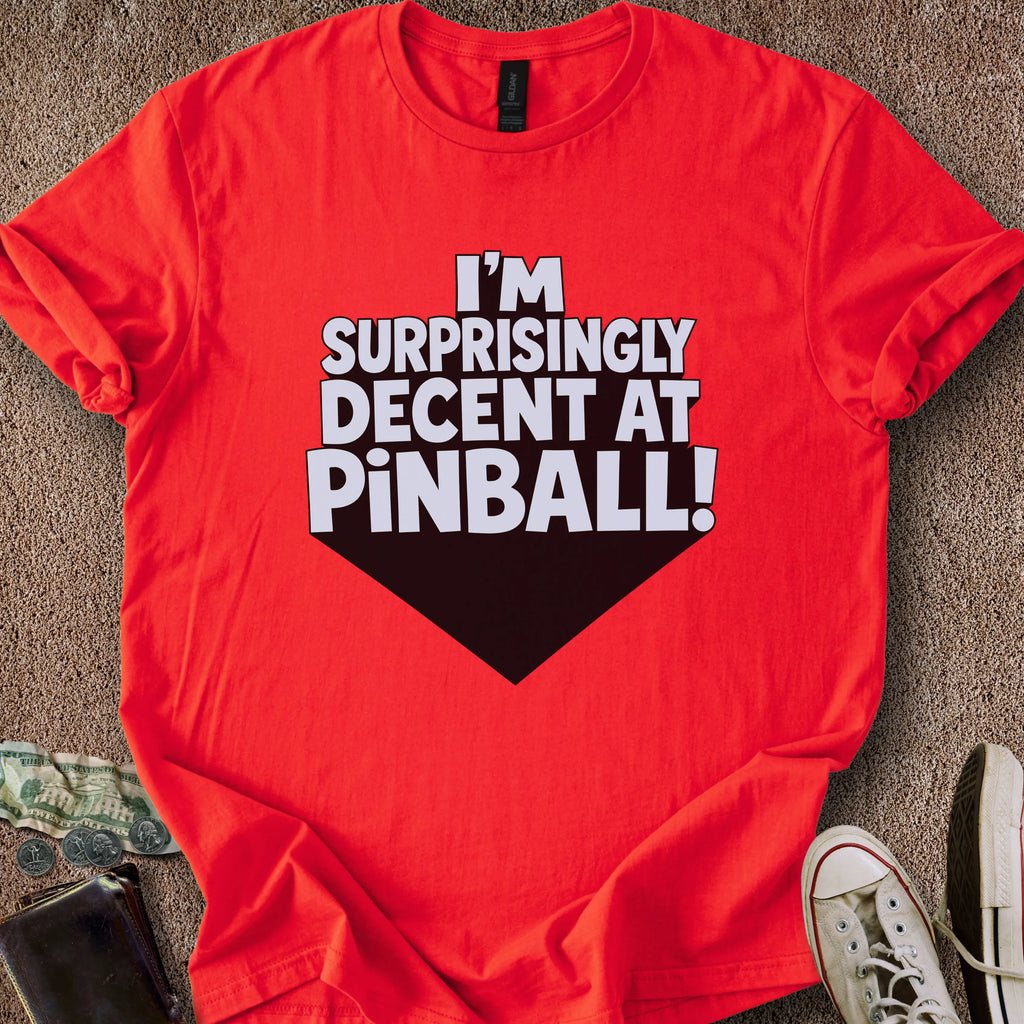 Printify T-Shirt Red / S Decent At Pinball T-Shirt