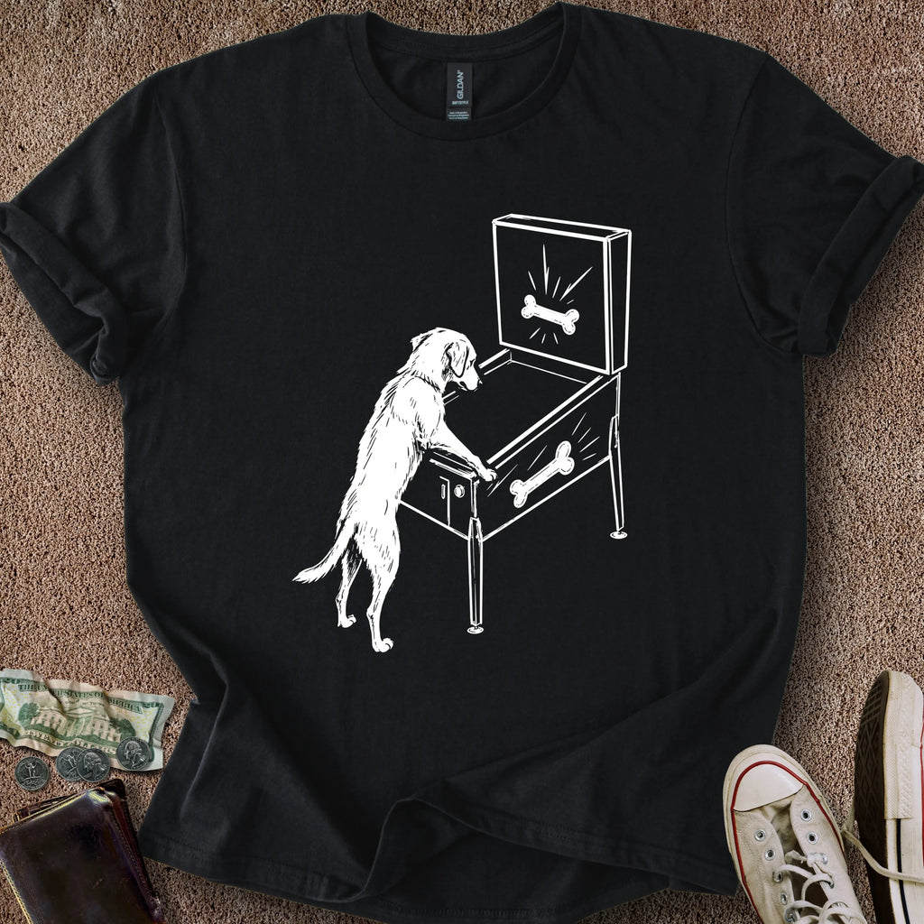 Printify T-Shirt Black / S Dog Playing Pinball T-Shirt