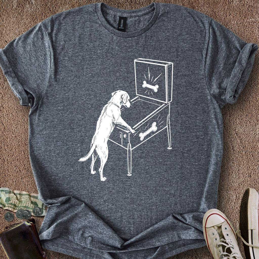Printify T-Shirt Dark Heather / S Dog Playing Pinball T-Shirt