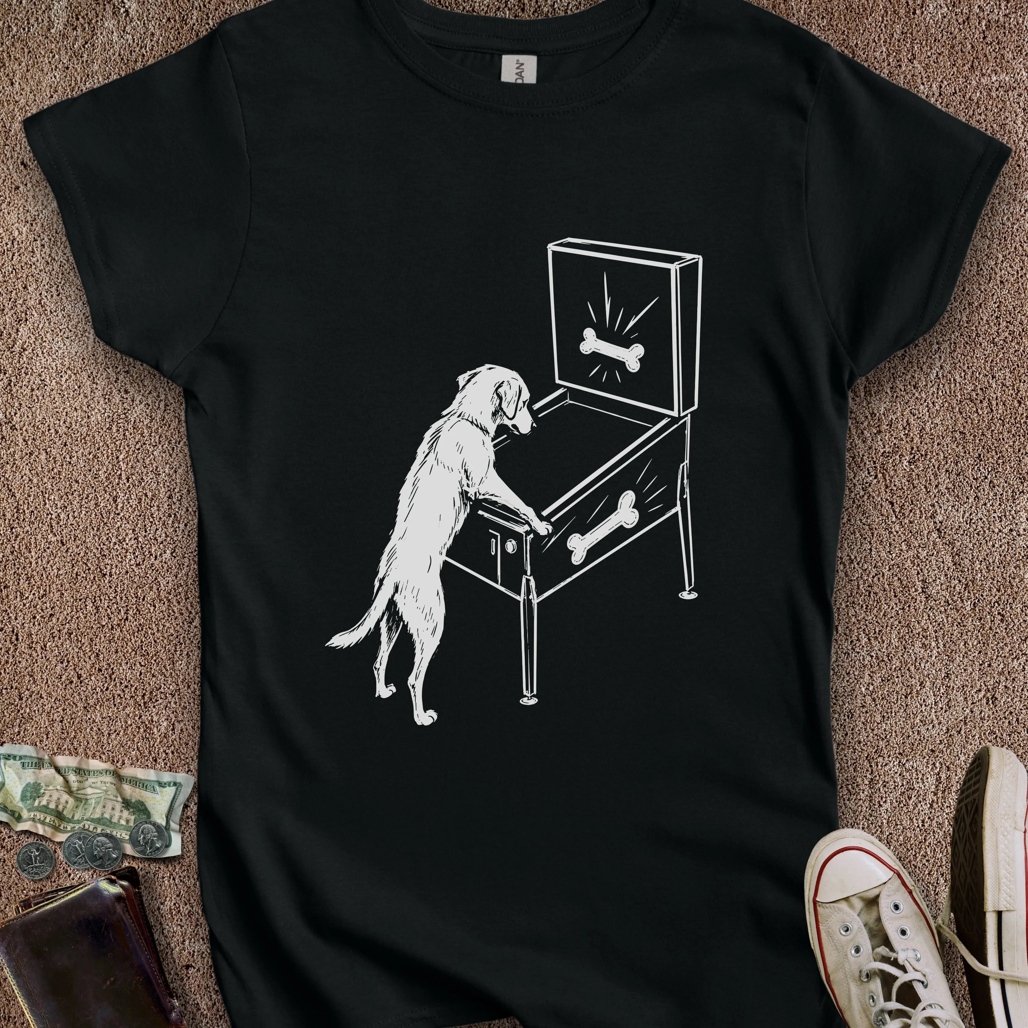 Printify T-Shirt S / Black Dog Playing Pinball Women's T-Shirt
