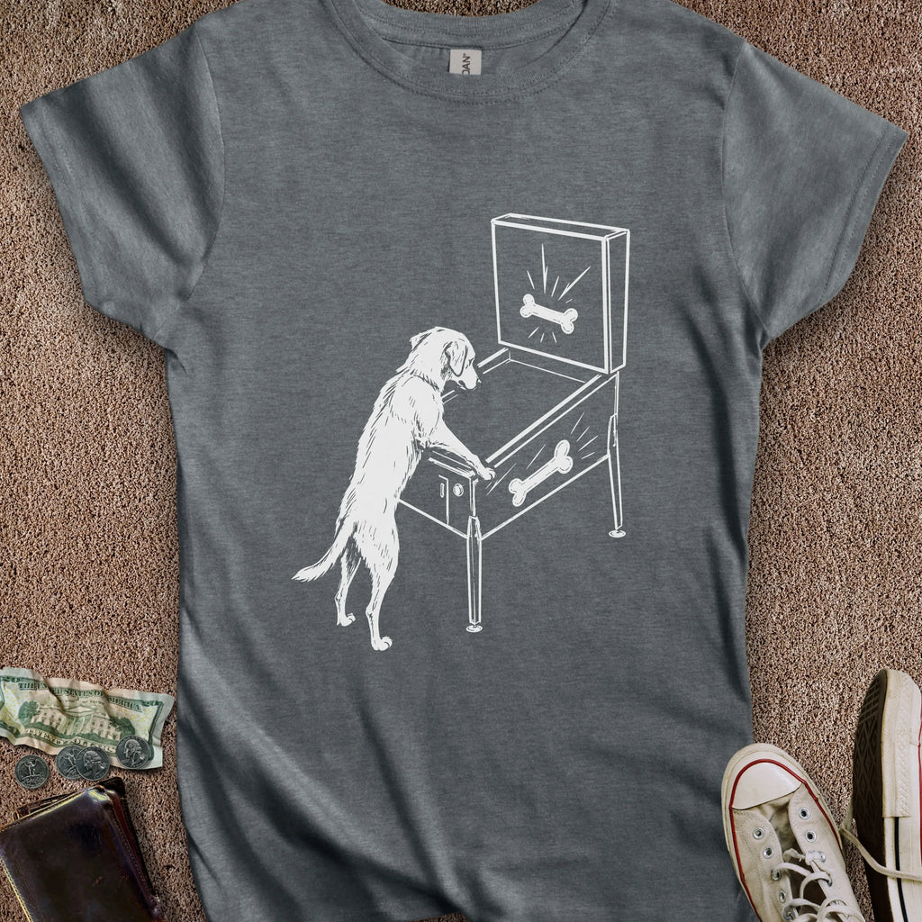 Printify T-Shirt S / Dark Heather Dog Playing Pinball Women's T-Shirt