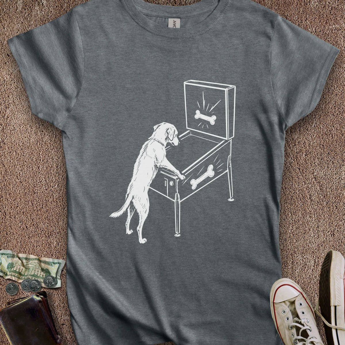 Printify T-Shirt S / Dark Heather Dog Playing Pinball Women's T-Shirt