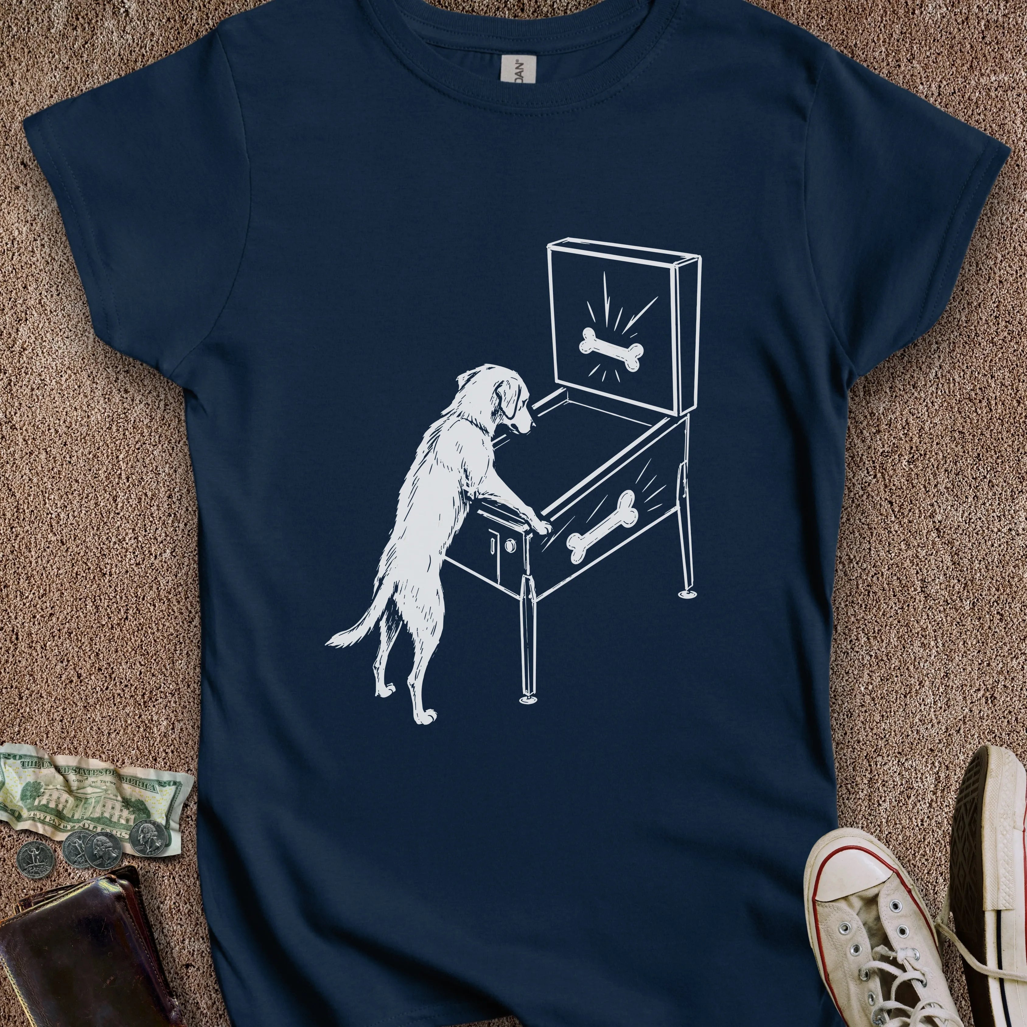 Printify T-Shirt S / Navy Dog Playing Pinball Women's T-Shirt