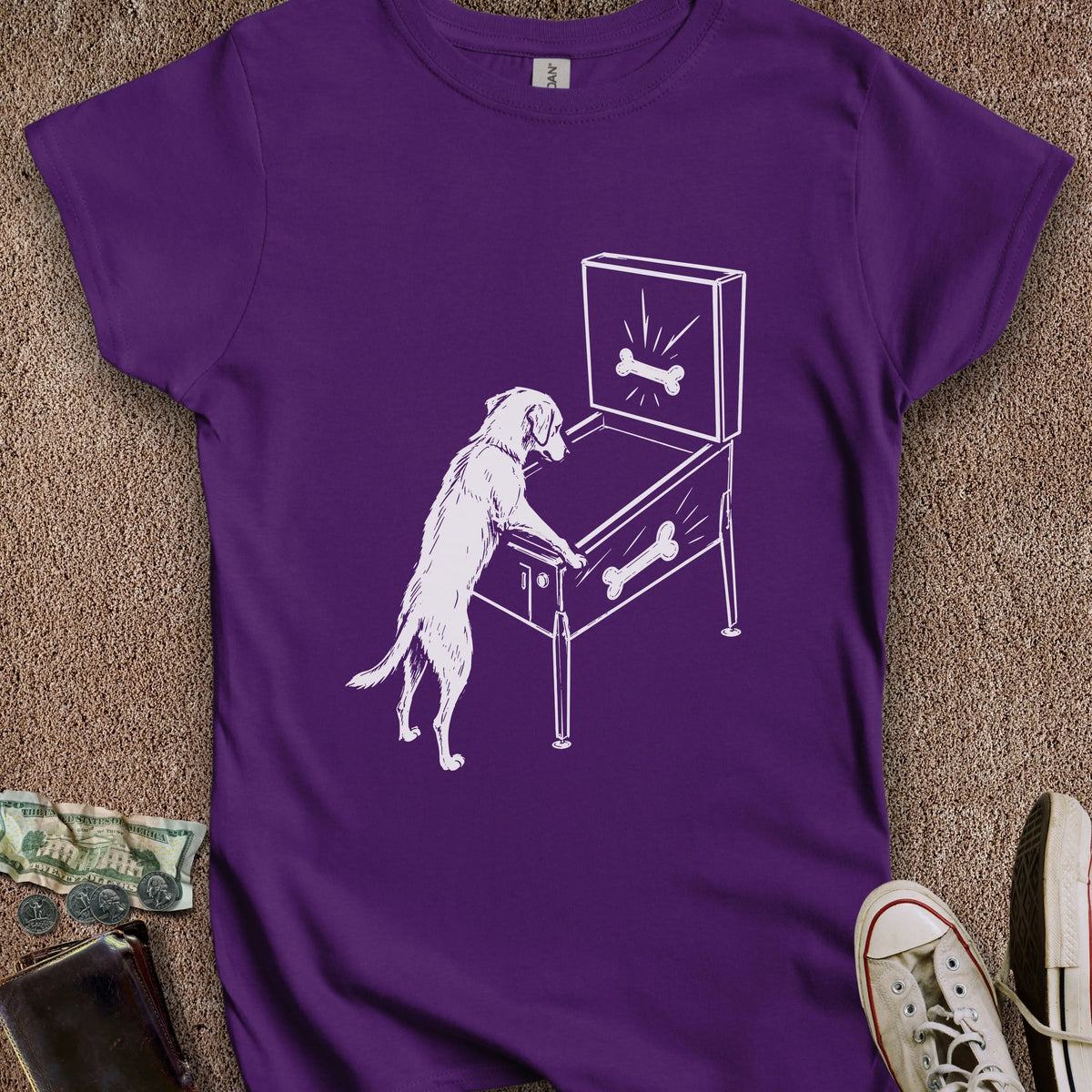 Printify T-Shirt S / Purple Dog Playing Pinball Women's T-Shirt