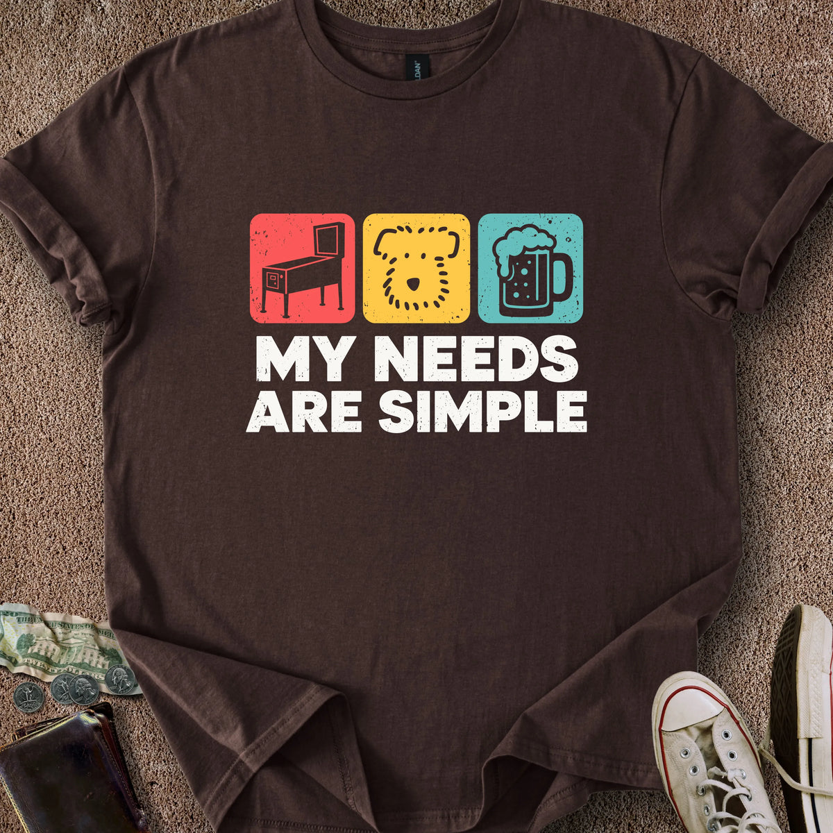 Printify T-Shirt Dark Chocolate / S Dog Simple Needs T-Shirt