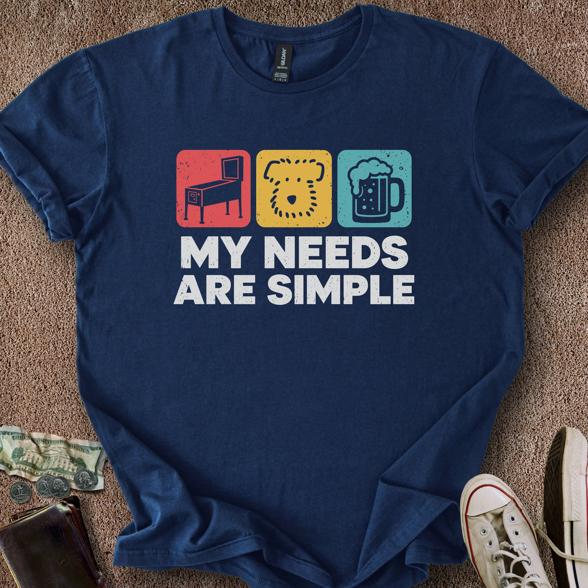 Printify T-Shirt Navy / S Dog Simple Needs T-Shirt