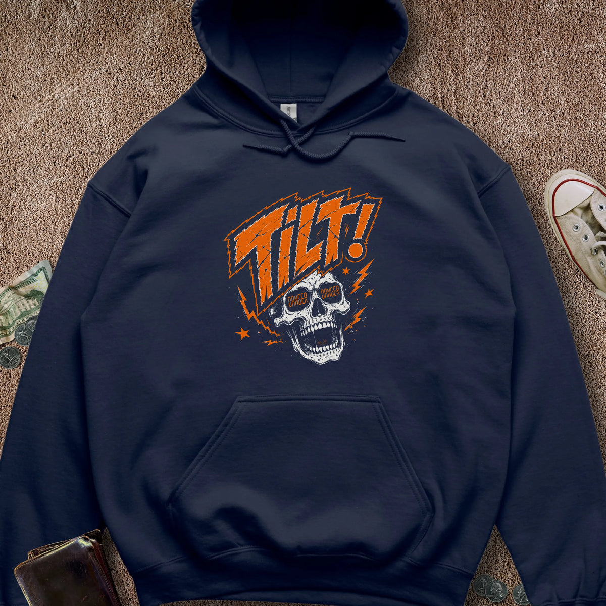 Printify Hoodie Navy / S Double Danger Tilt Hoodie