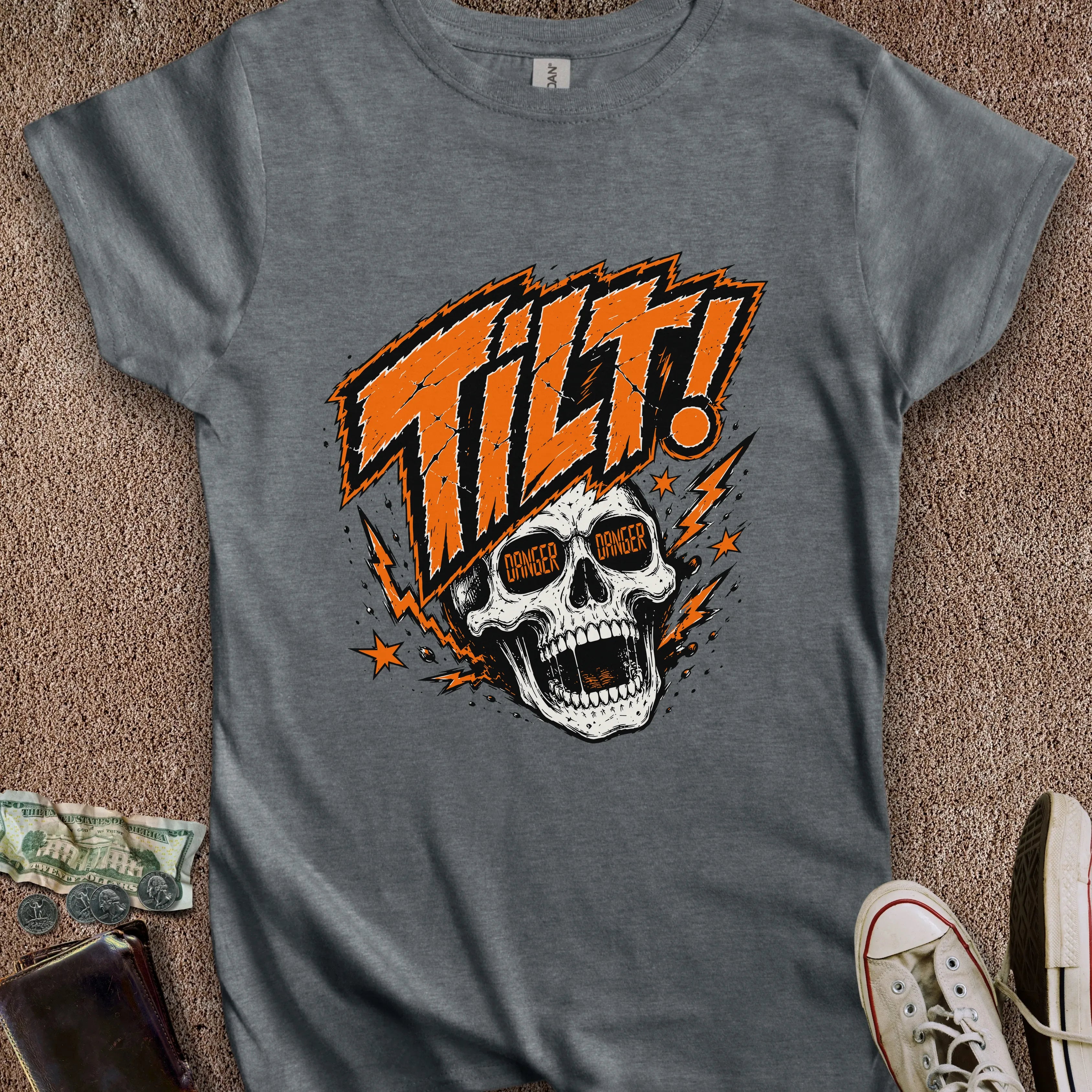 Printify T-Shirt S / Dark Heather Double Danger Tilt Skull Women's T-Shirt