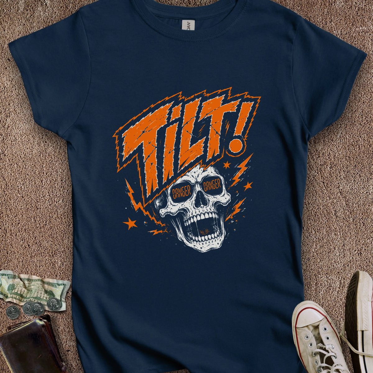Printify T-Shirt S / Navy Double Danger Tilt Skull Women's T-Shirt