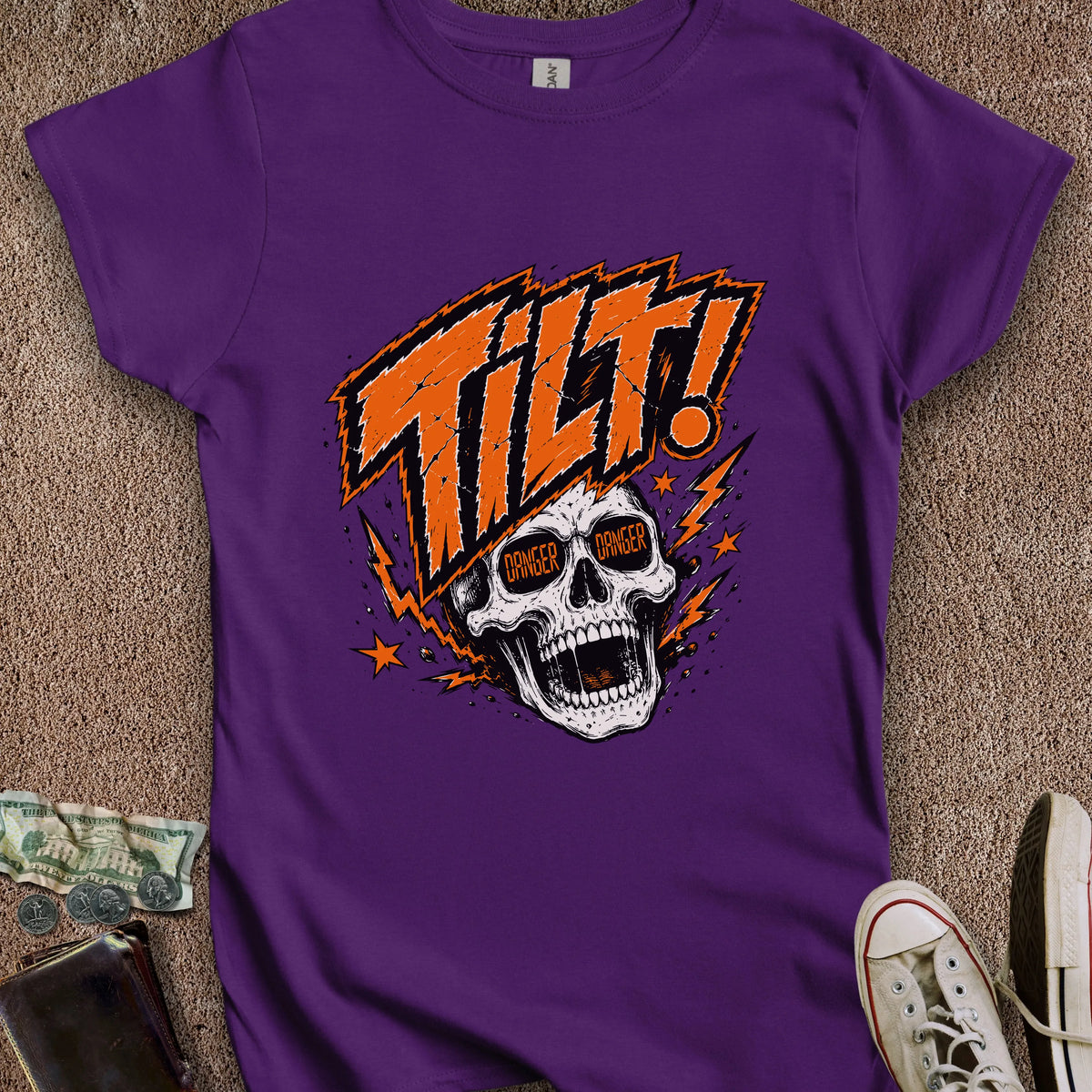 Printify T-Shirt S / Purple Double Danger Tilt Skull Women's T-Shirt