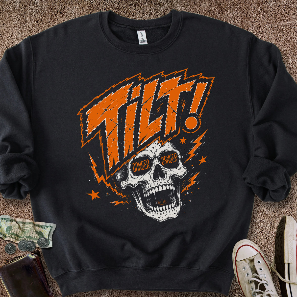 Printify Sweatshirt S / Black Double Danger Tilt Sweatshirt