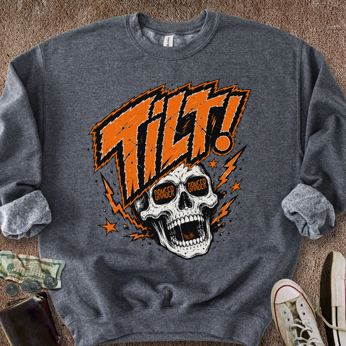 Printify Sweatshirt S / Dark Heather Double Danger Tilt Sweatshirt