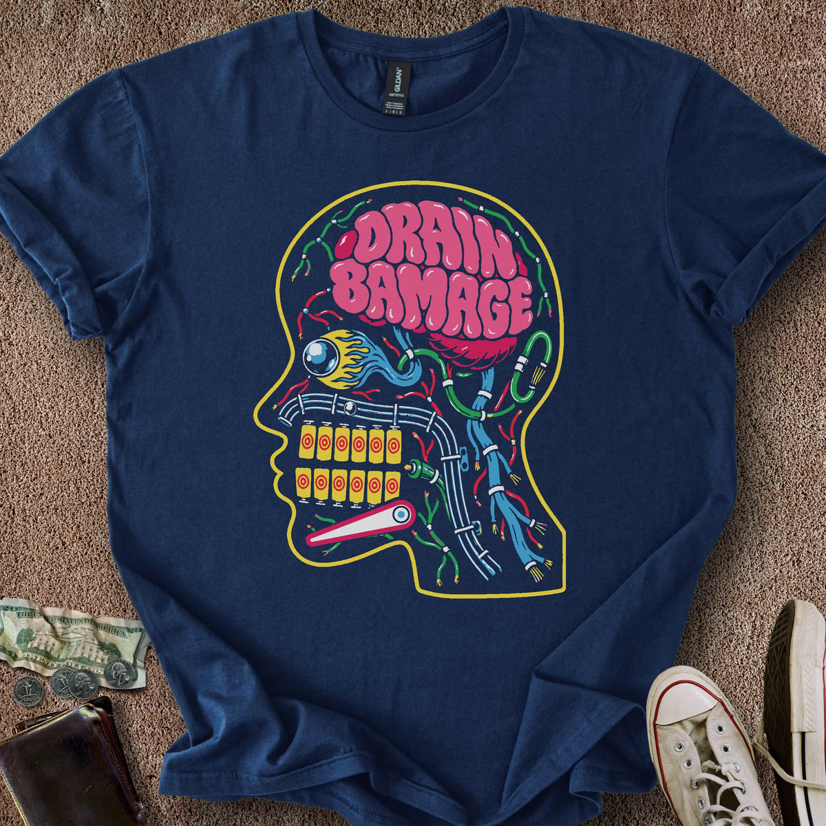 Printify T-Shirt Navy / S Drain Bamage T-Shirt