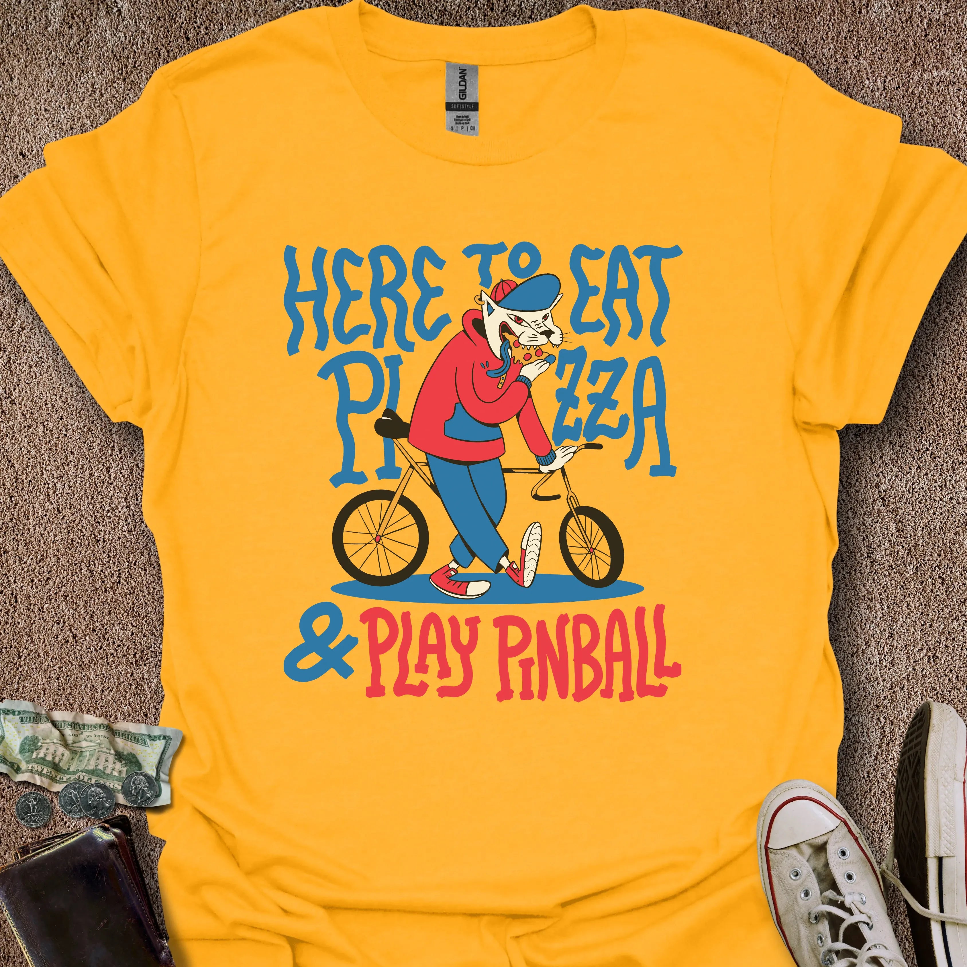 Printify T-Shirt Gold / S Eat Pizza Play Pinball T-Shirt
