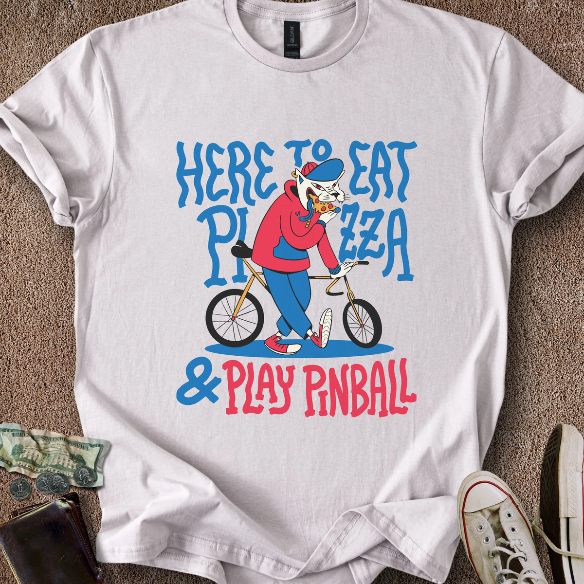 Printify T-Shirt Ice Grey / S Eat Pizza Play Pinball T-Shirt