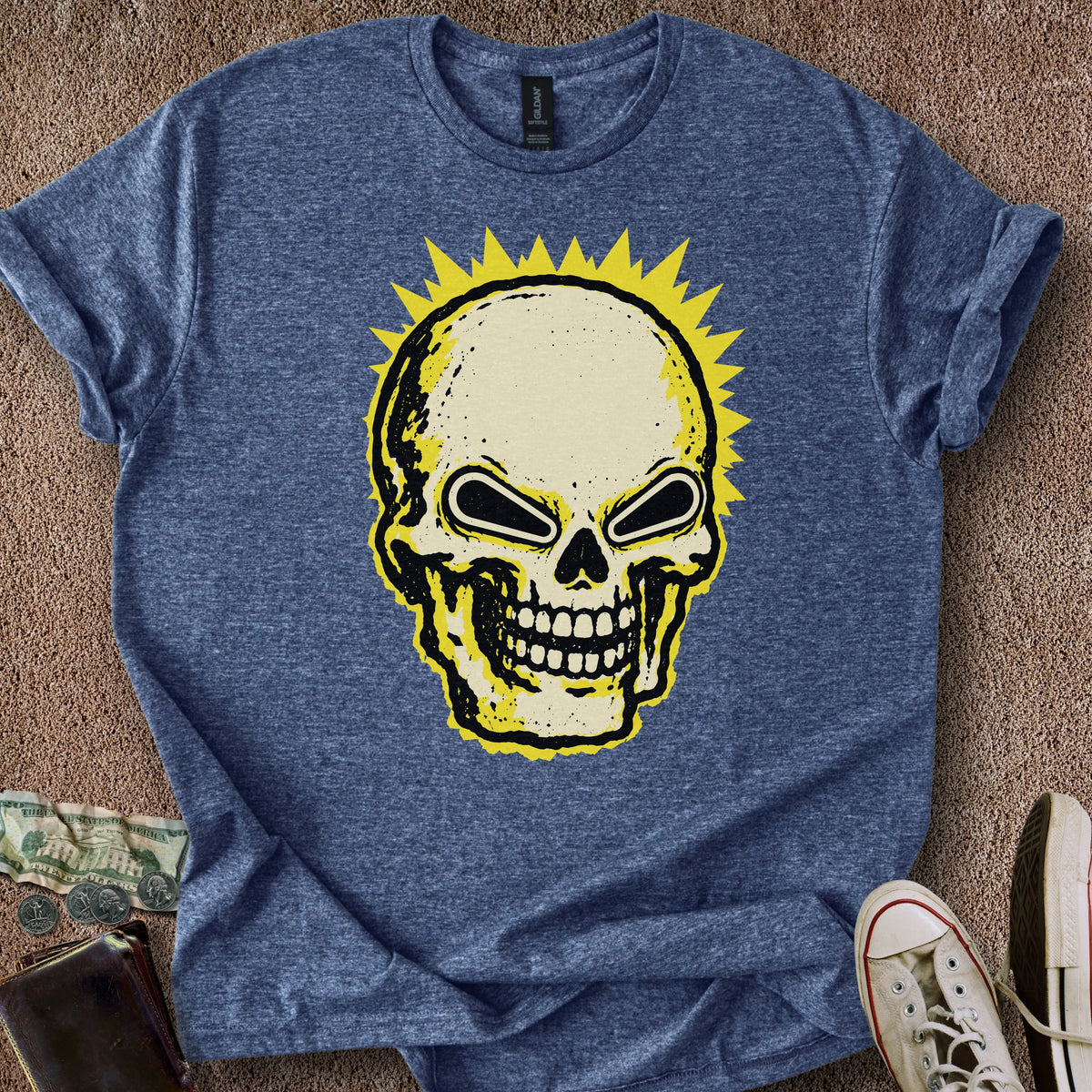 Printify T-Shirt Heather Navy / S Flipper Skull T-Shirt