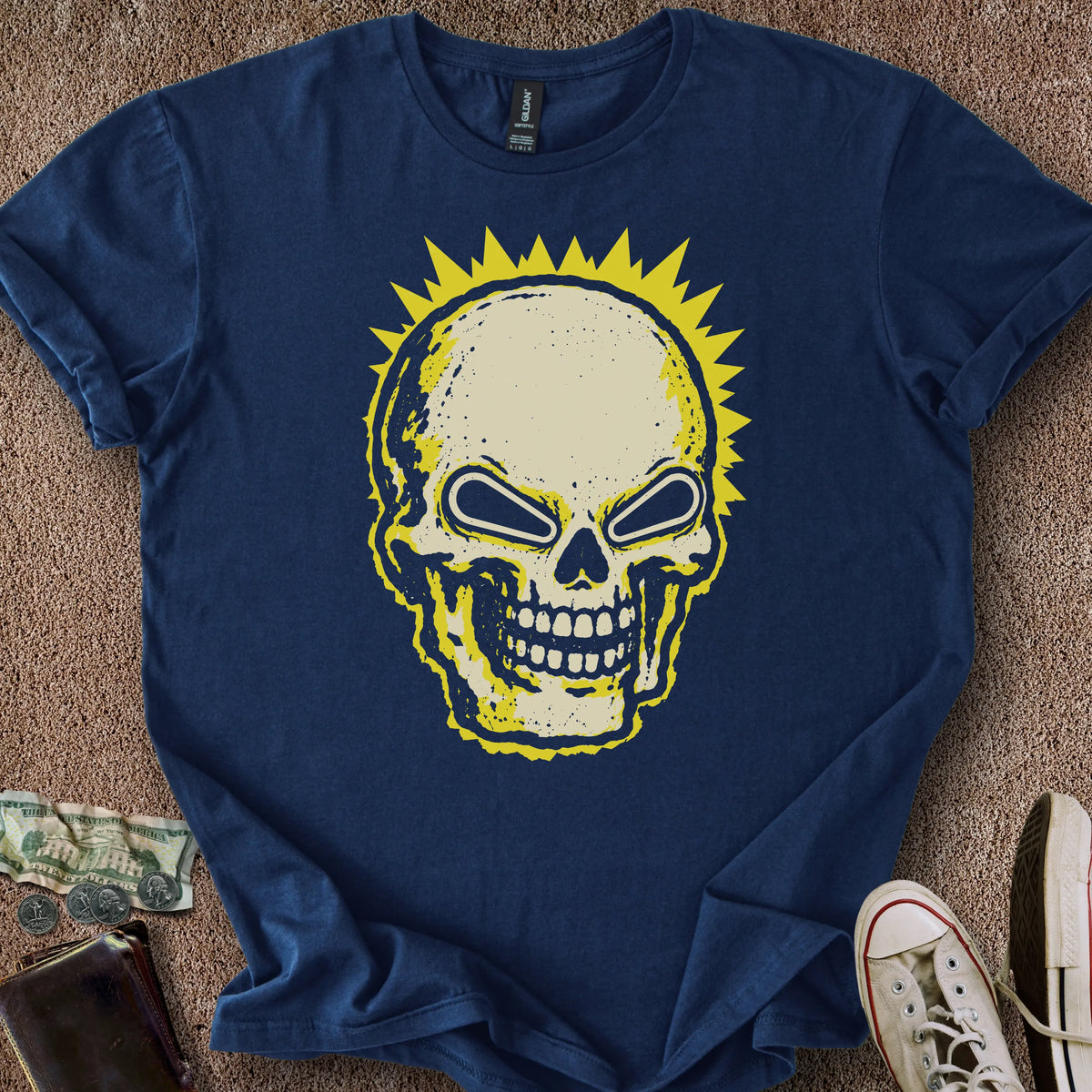 Printify T-Shirt Navy / S Flipper Skull T-Shirt