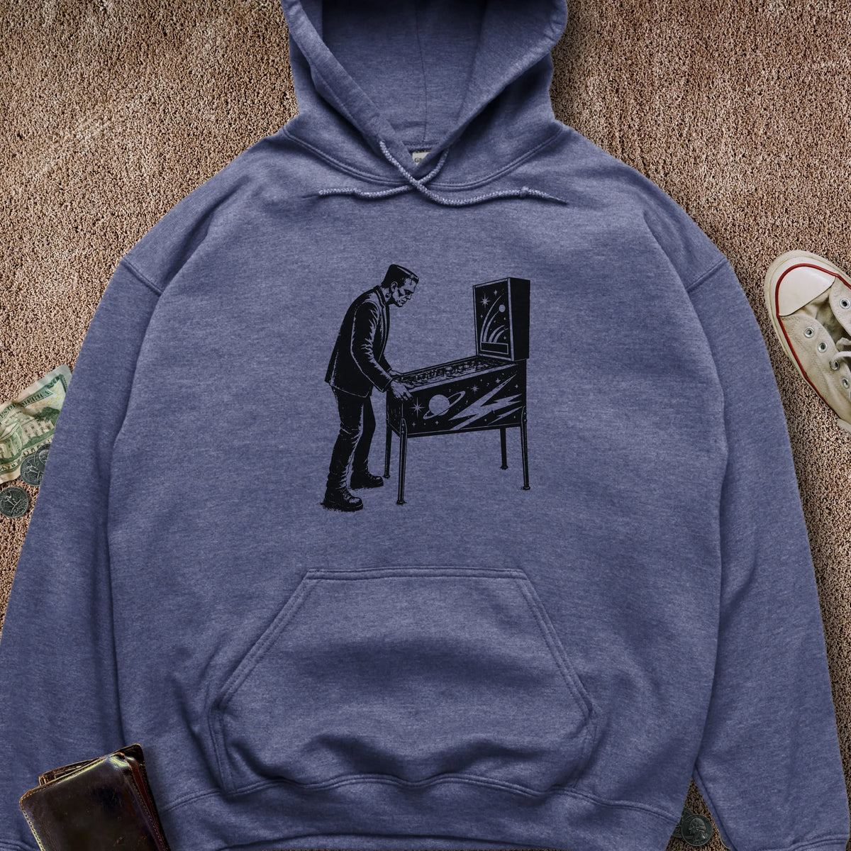 Printify Hoodie Heather Navy / S Frankenstein Playing Pinball Hoodie