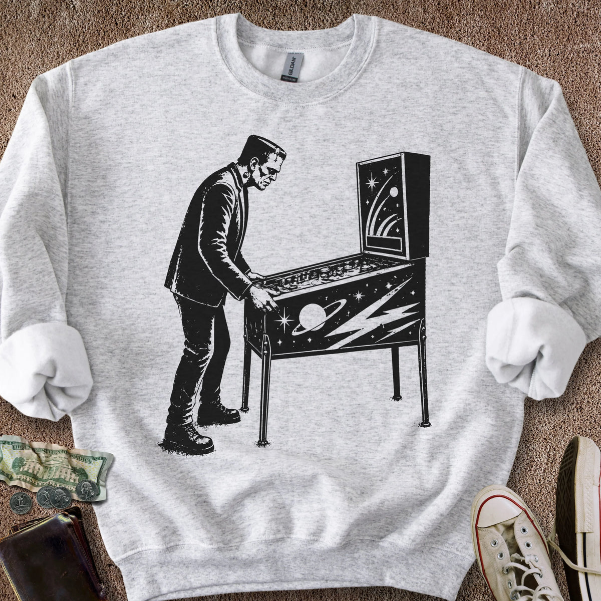 Printify Sweatshirt S / Ash Frankenstein Plays Pinball Sweatshirt