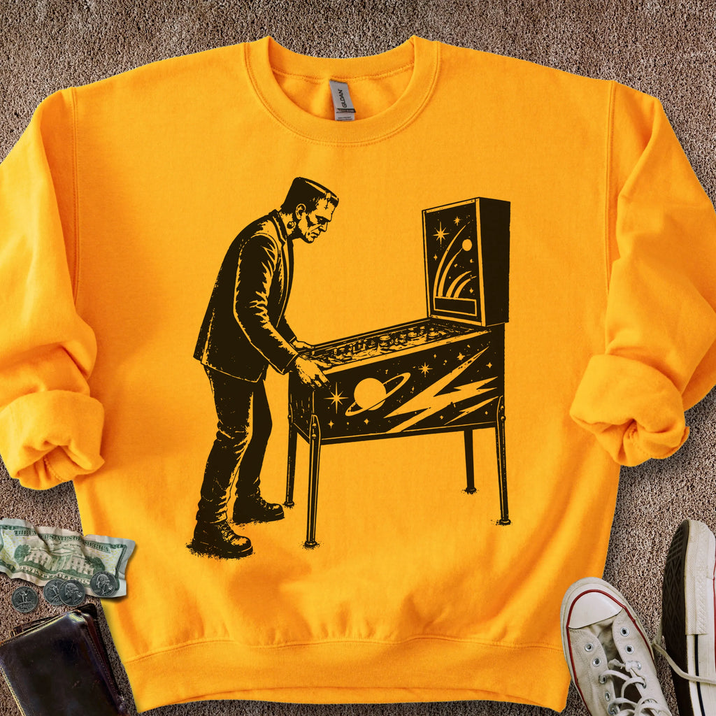 Printify Sweatshirt S / Gold Frankenstein Plays Pinball Sweatshirt