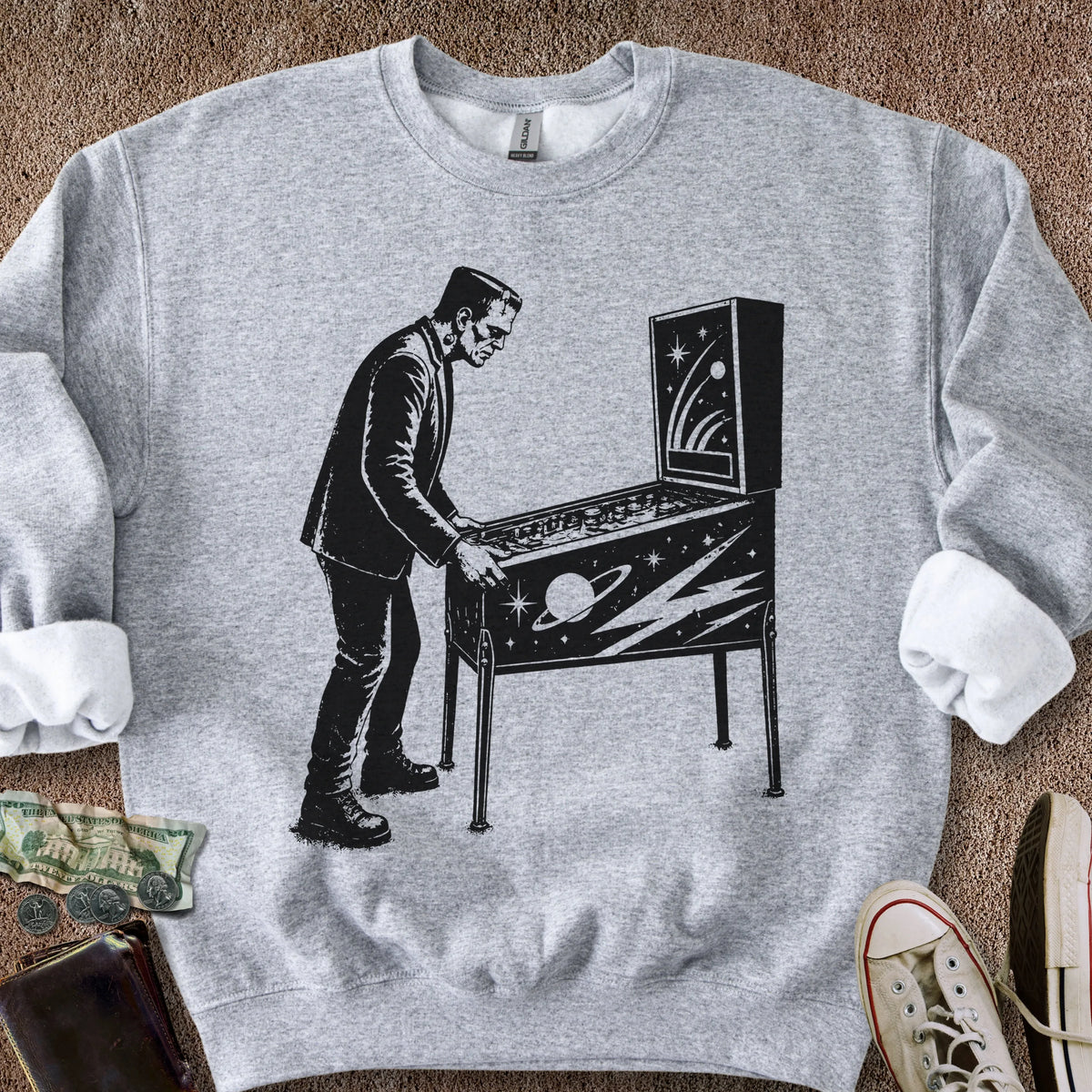 Printify Sweatshirt S / Sport Grey Frankenstein Plays Pinball Sweatshirt