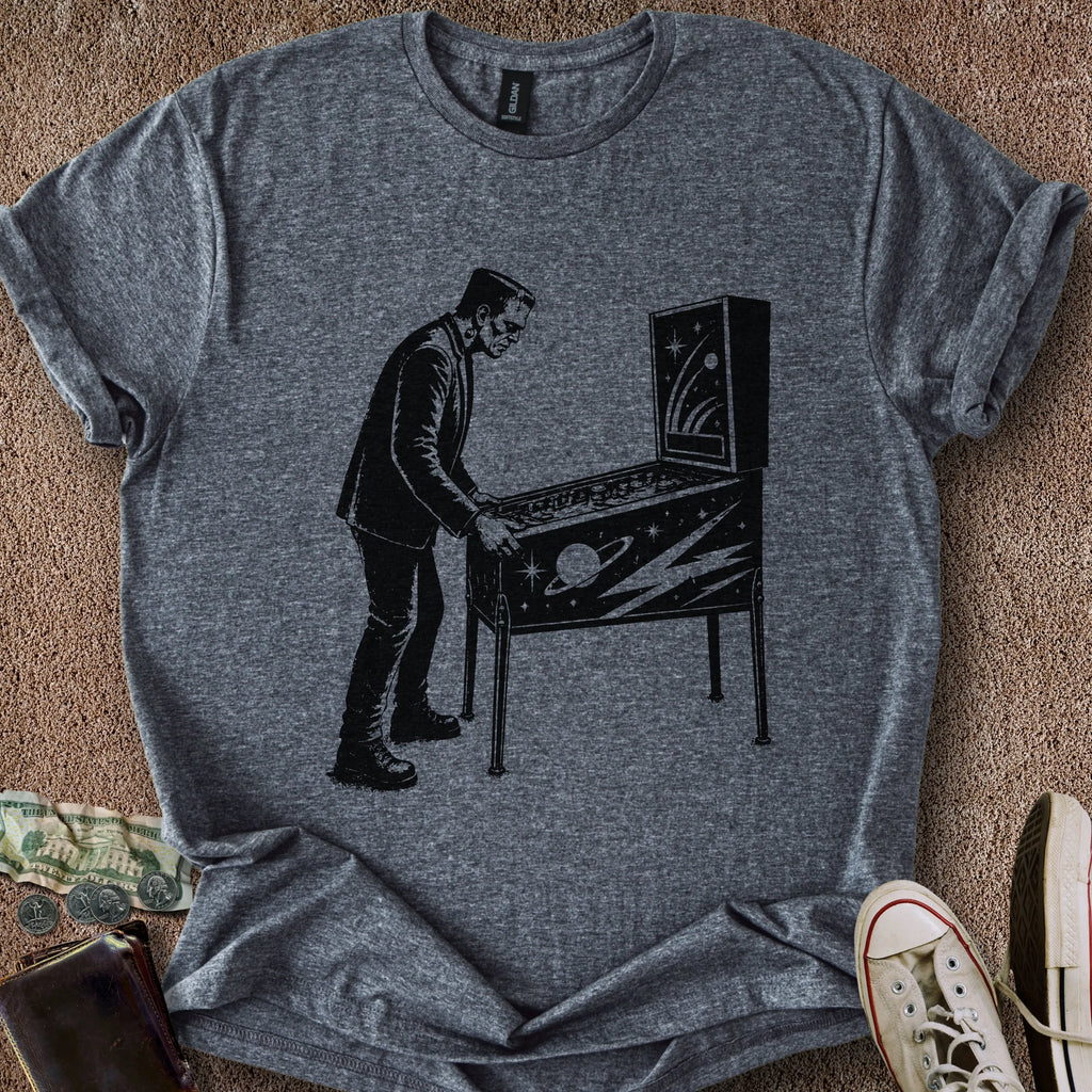 Printify T-Shirt Dark Heather / S Frankenstein Plays Pinball T-Shirt
