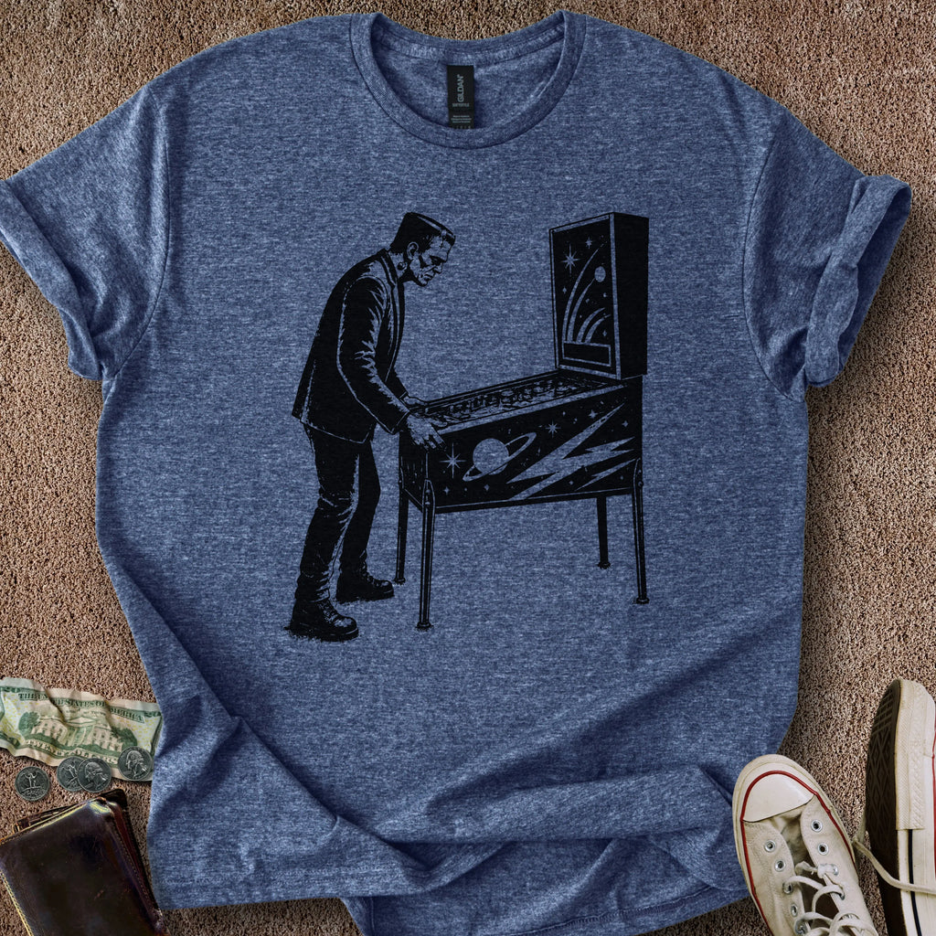 Printify T-Shirt Heather Navy / S Frankenstein Plays Pinball T-Shirt