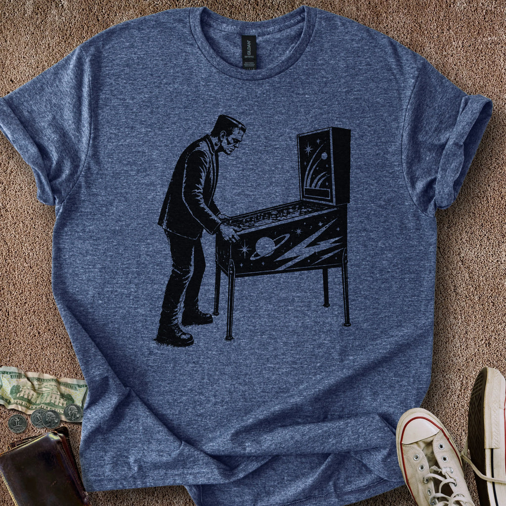 Printify T-Shirt Heather Navy / S Frankenstein Plays Pinball T-Shirt