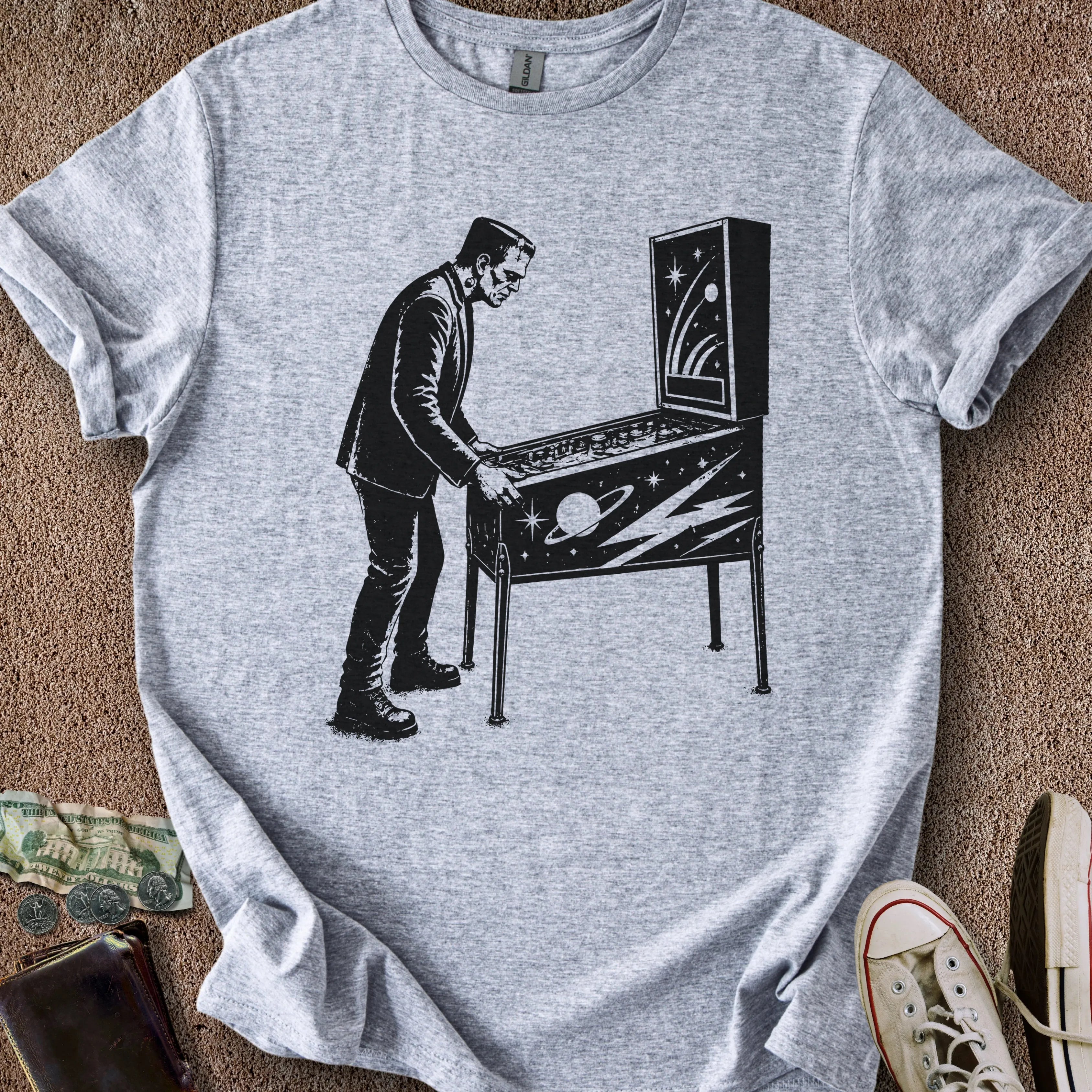 Printify T-Shirt Sport Grey / S Frankenstein Plays Pinball T-Shirt