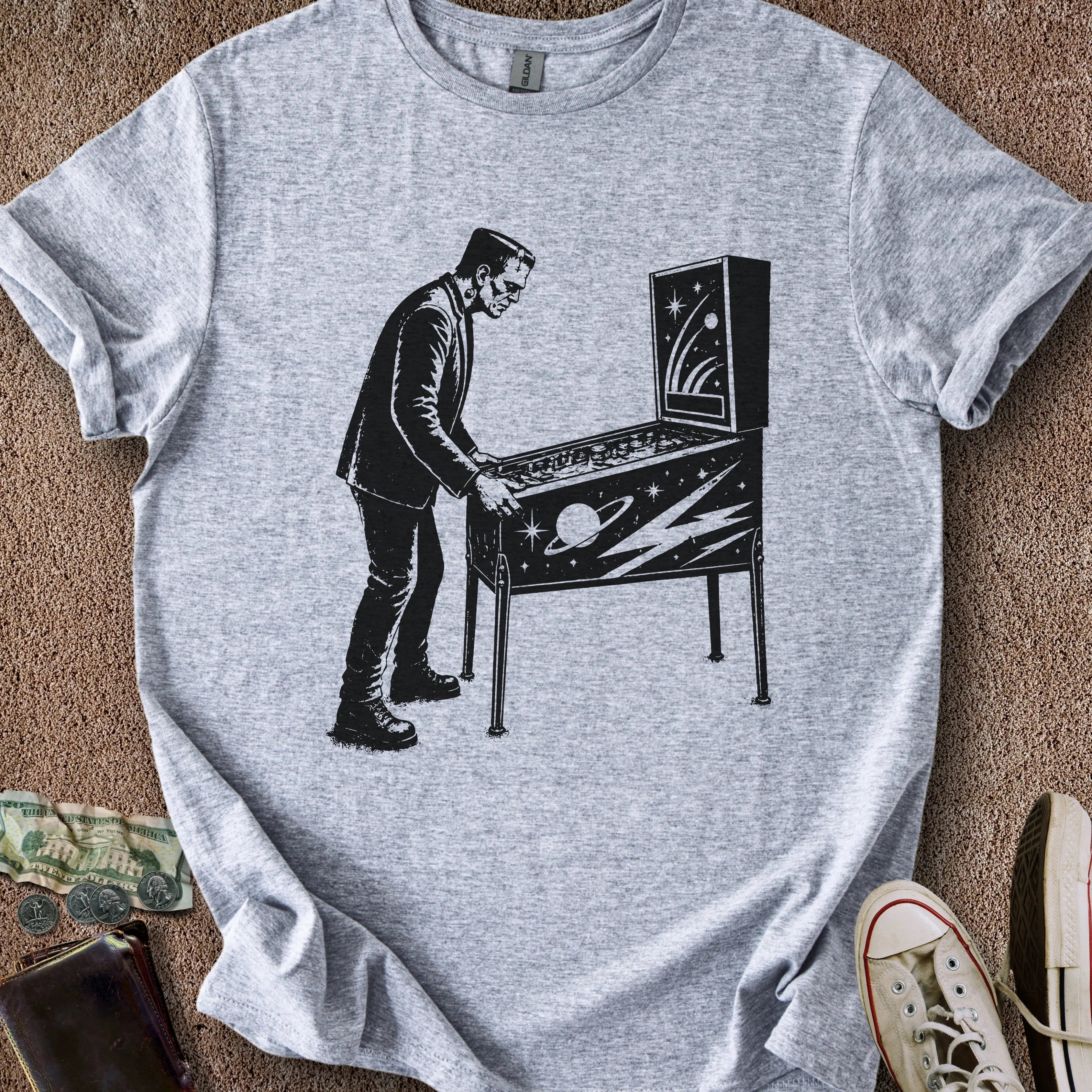 Printify T-Shirt Sport Grey / S Frankenstein Plays Pinball T-Shirt