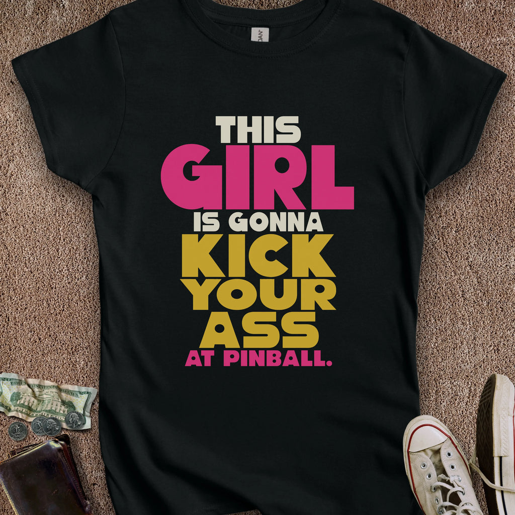 Printify T-Shirt S / Black Girl Kick Ass at Pinball Women's T-Shirt