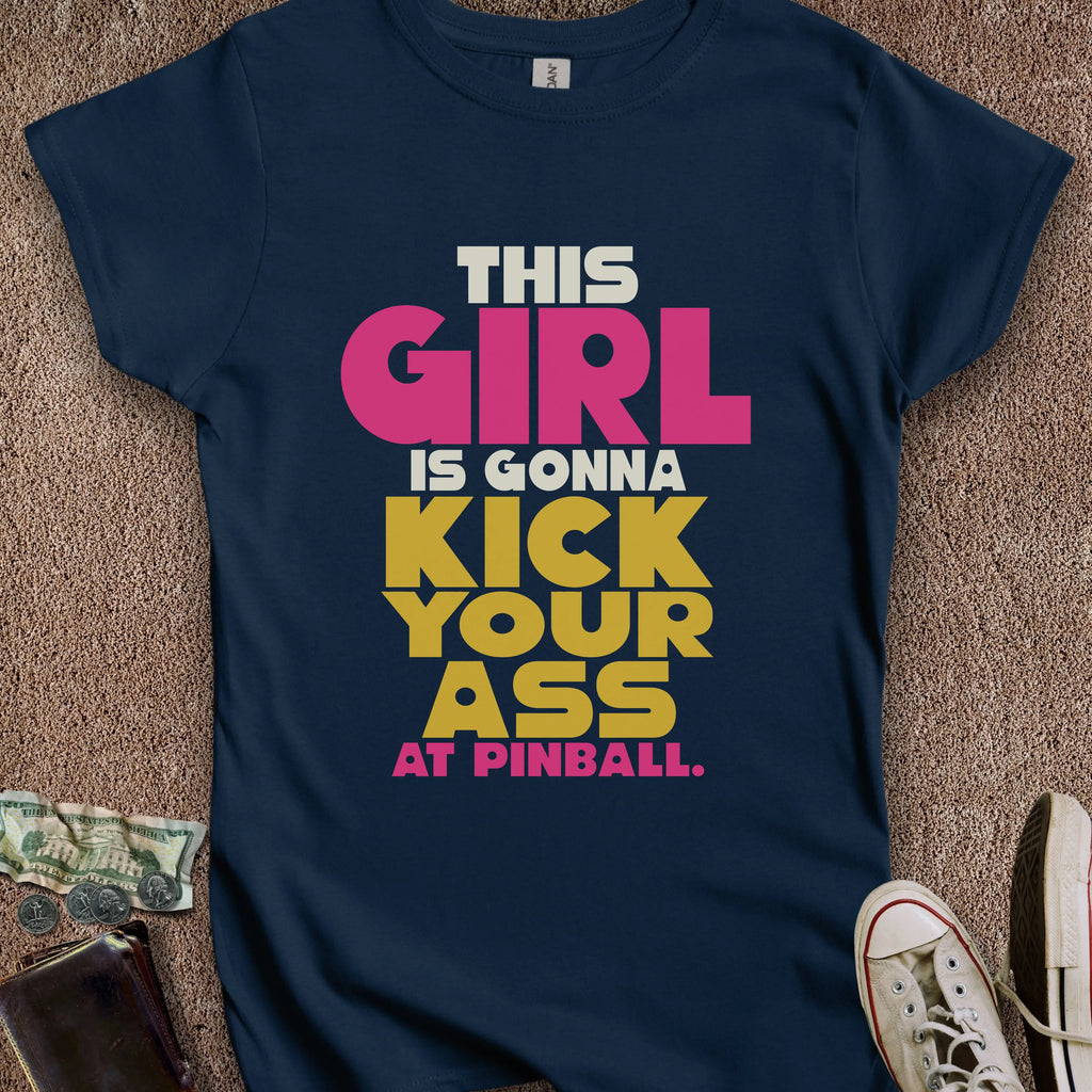 Printify T-Shirt S / Navy Girl Kick Ass at Pinball Women's T-Shirt