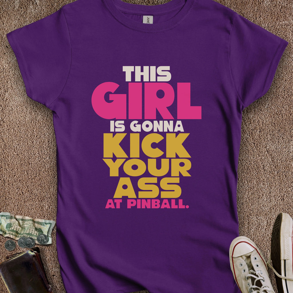 Printify T-Shirt S / Purple Girl Kick Ass at Pinball Women's T-Shirt