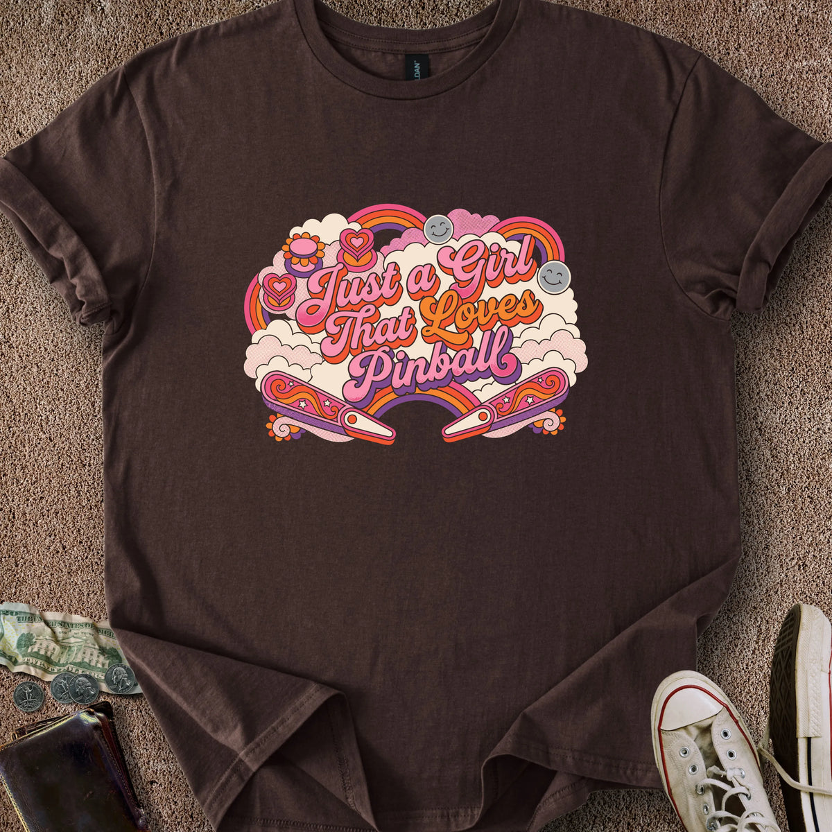 Printify T-Shirt Dark Chocolate / S Girl That Loves Pinball T-Shirt