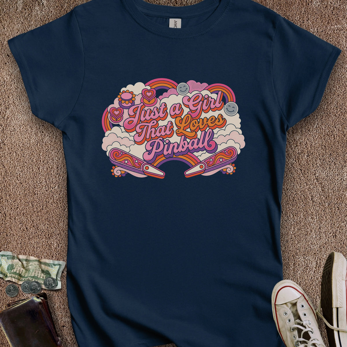 Printify T-Shirt S / Navy Girl That Loves Pinball Women's T-Shirt