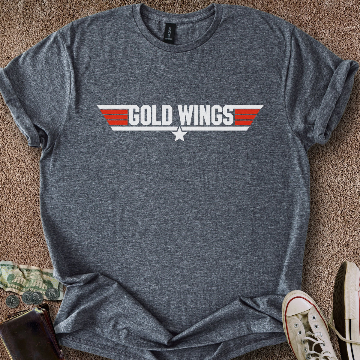 Printify T-Shirt Dark Heather / M Gold Wings T-Shirt