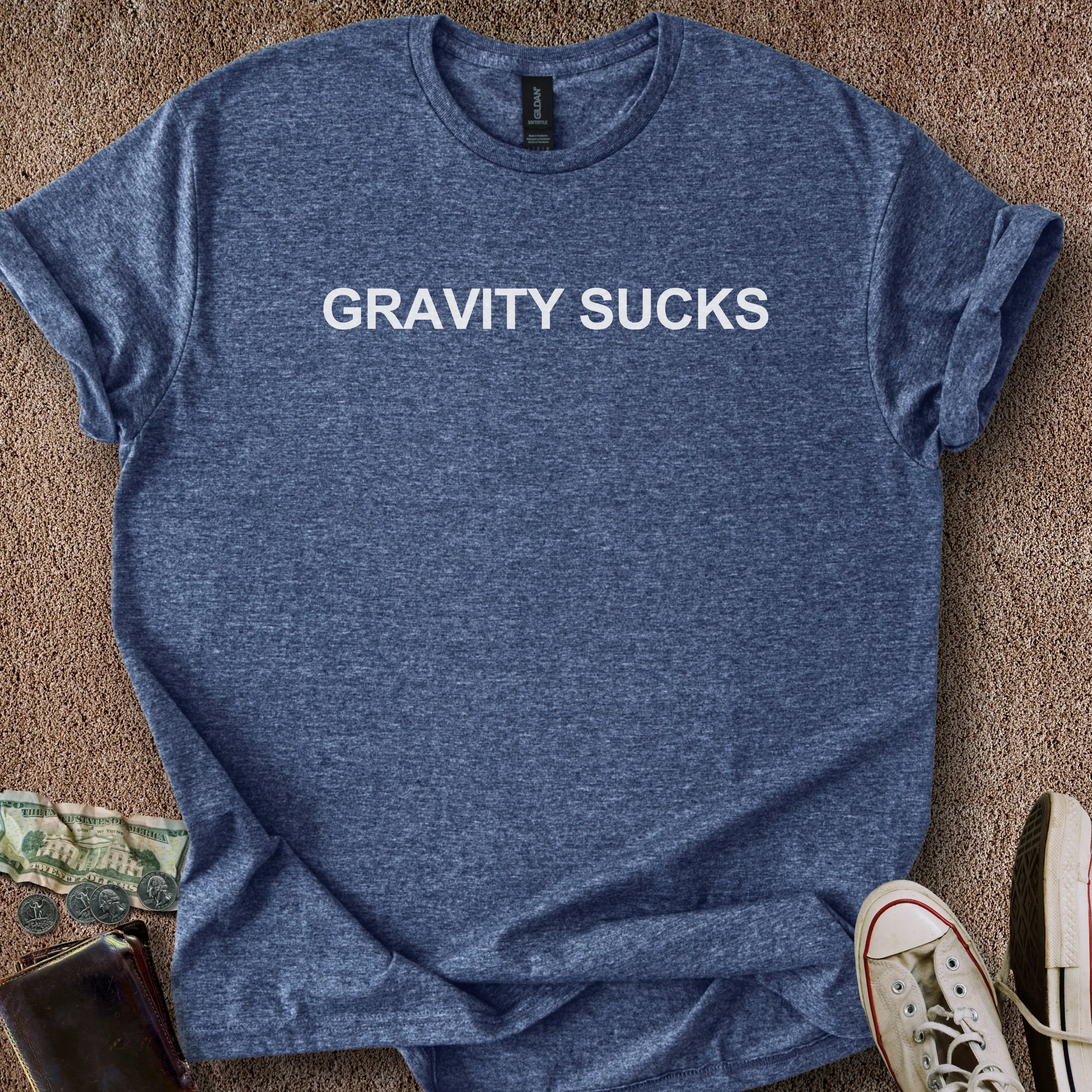 Printify T-Shirt Heather Navy / S Gravity Sucks T-Shirt