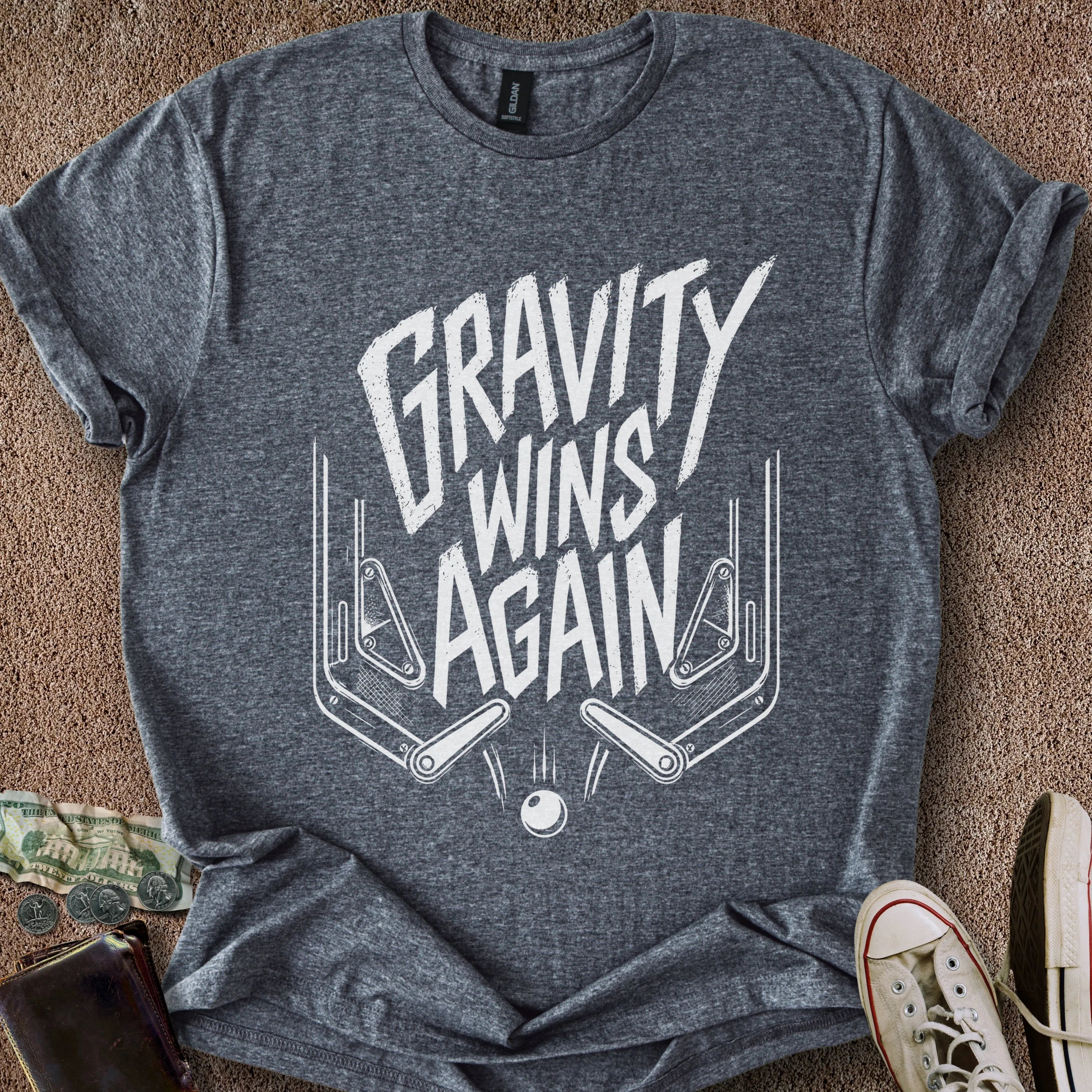 Printify T-Shirt Dark Heather / S Gravity Wins Again T-Shirt