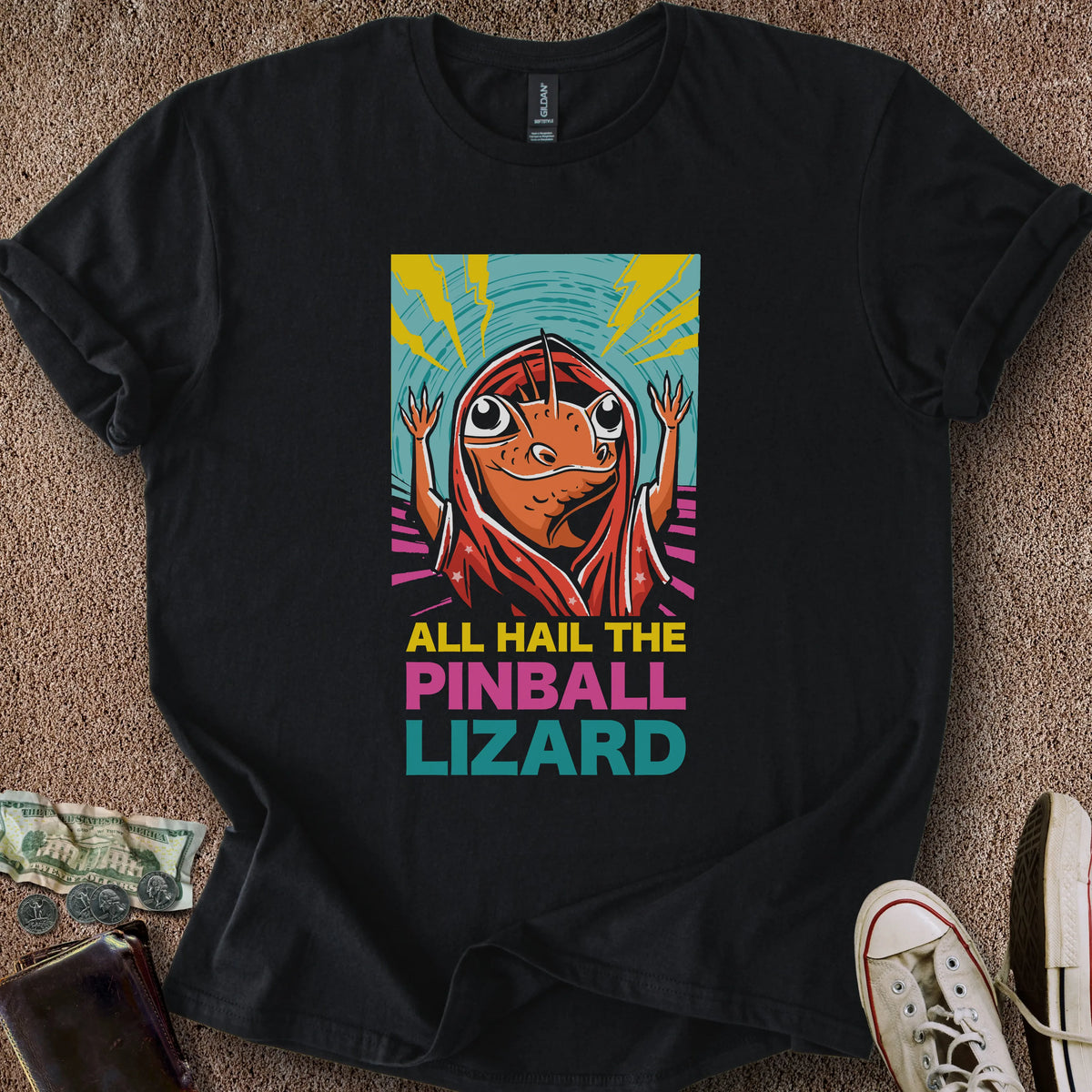 Printify T-Shirt Black / M Hail Pinball Lizard T-Shirt