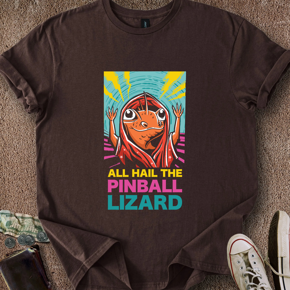 Printify T-Shirt Dark Chocolate / M Hail Pinball Lizard T-Shirt
