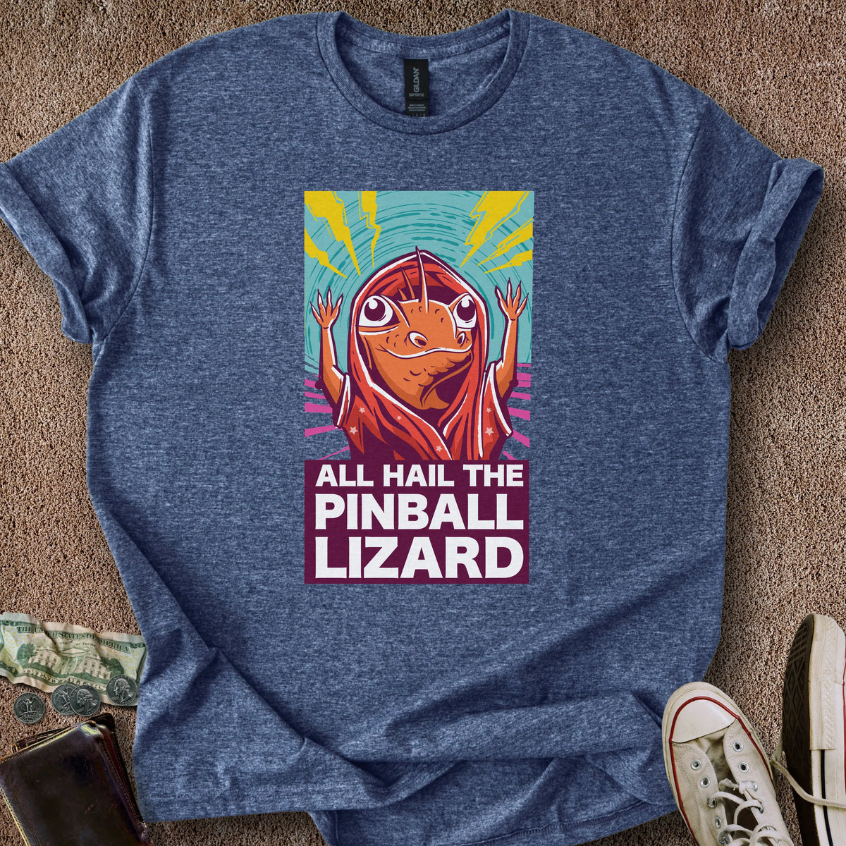 Printify T-Shirt Heather Navy / M Hail Pinball Lizard T-Shirt