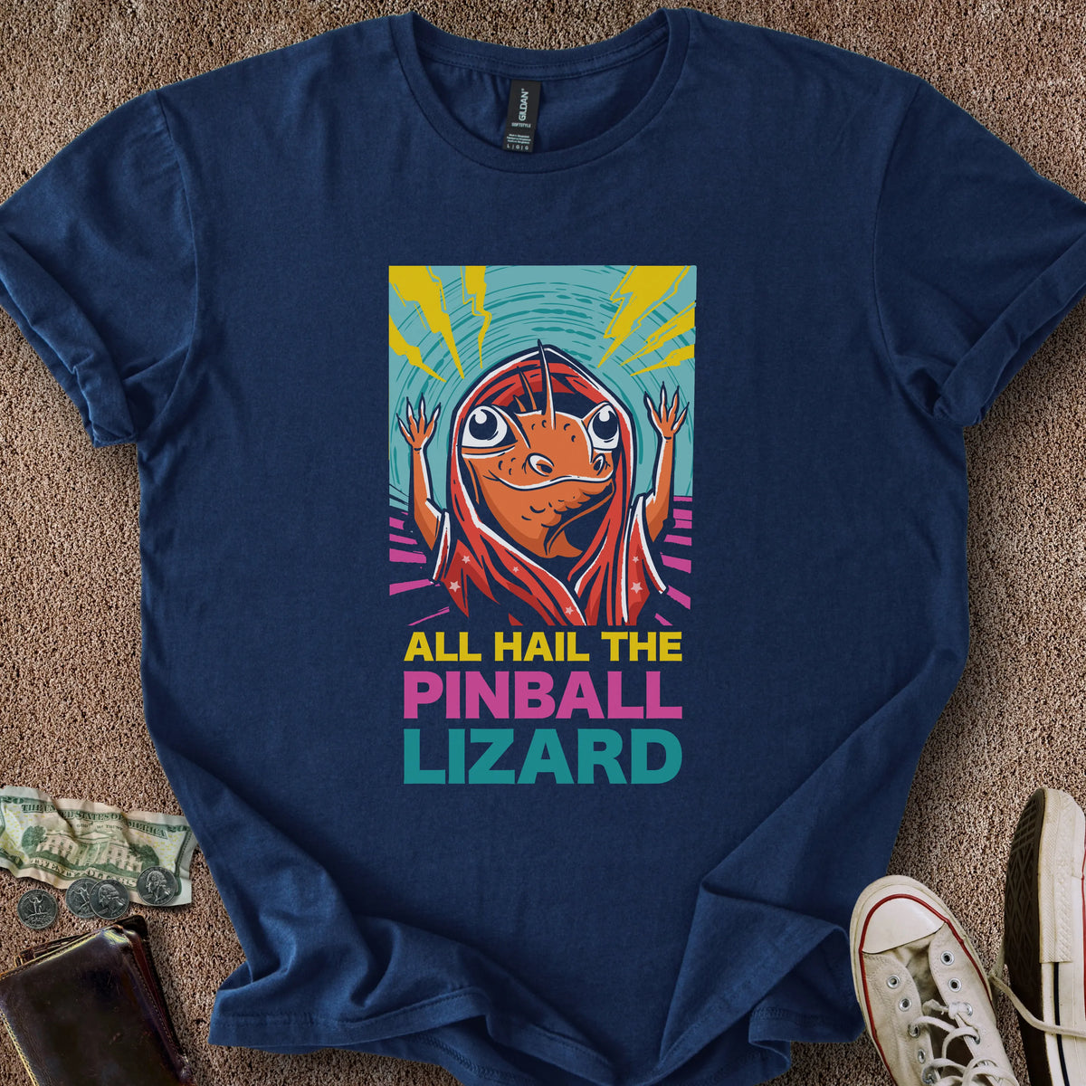 Printify T-Shirt Navy / M Hail Pinball Lizard T-Shirt