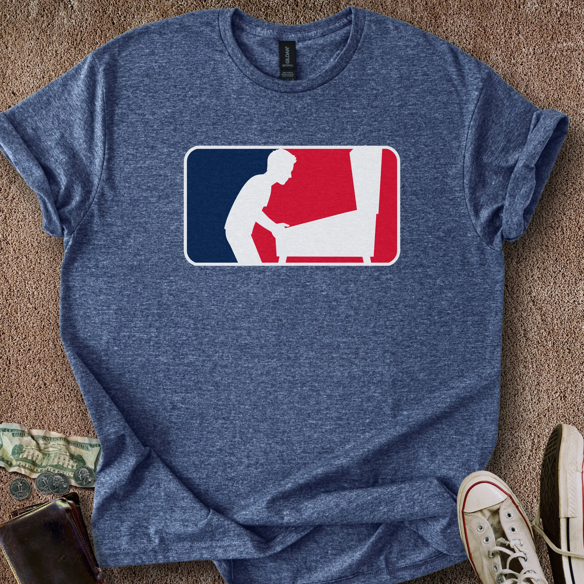 Printify T-Shirt Heather Navy / S Hatless Pinball Sports Logo T-Shirt