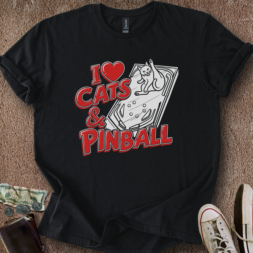 Printify T-Shirt Black / S I ❤️ Cats & Pinball T-Shirt