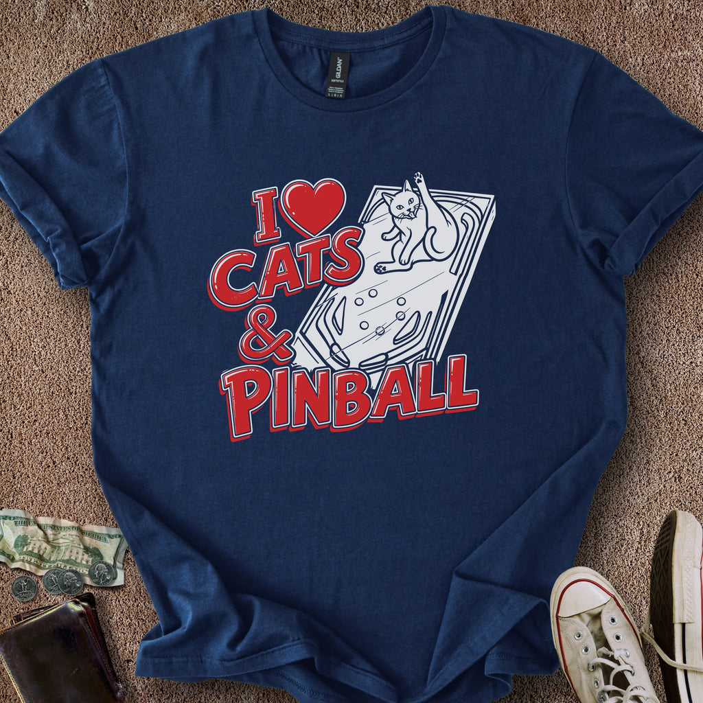 Printify T-Shirt Navy / S I ❤️ Cats & Pinball T-Shirt